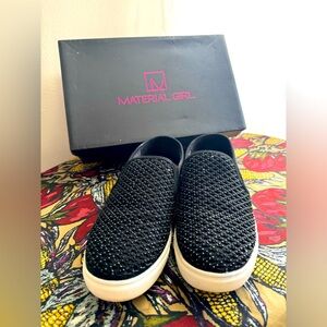 Material Girl Womens Loafers . Size 7 Meidyth Black Rhinestone Accent Slip On